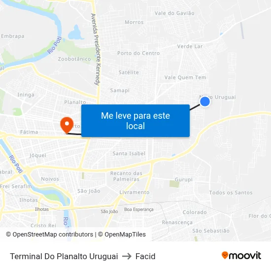 Terminal Do Planalto Uruguai to Facid map