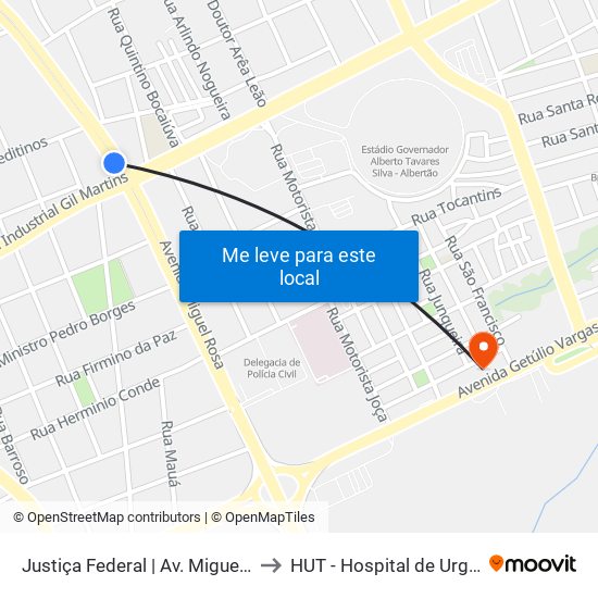 Justiça Federal | Av. Miguel Rosa - Sentido Bairro to HUT - Hospital de Urgências de Teresina map