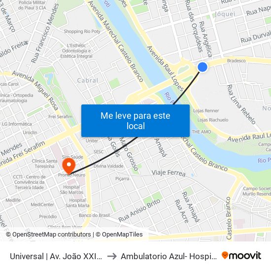 Universal | Av. João XXIII - Sentido Bairro to Ambulatorio Azul- Hospital Getúlio Vargas map