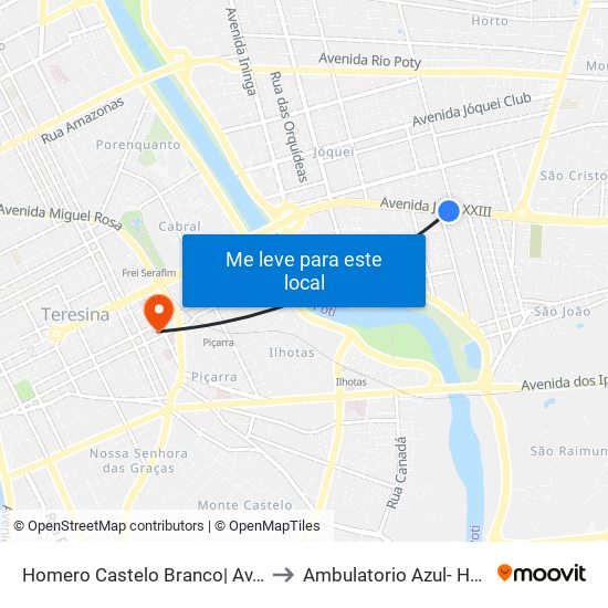 Homero Castelo Branco| Av. João XXIII - Sentido Bairro to Ambulatorio Azul- Hospital Getúlio Vargas map
