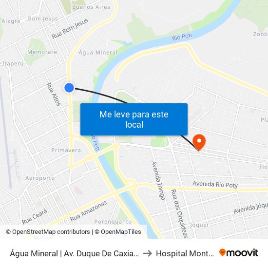 Água Mineral | Av. Duque De Caxias - Sentido Centro to Hospital Monte Castelo map