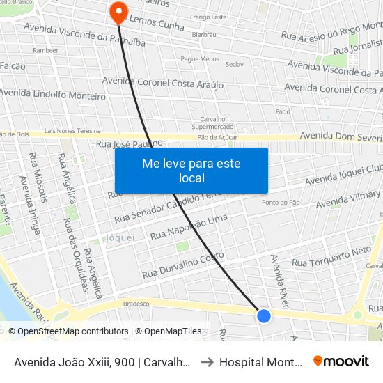 Avenida João Xxiii, 900 | Carvalho Supermercado to Hospital Monte Castelo map