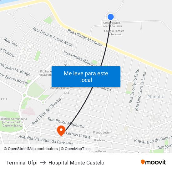 Terminal Ufpi to Hospital Monte Castelo map