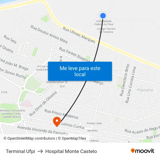 Terminal Ufpi to Hospital Monte Castelo map