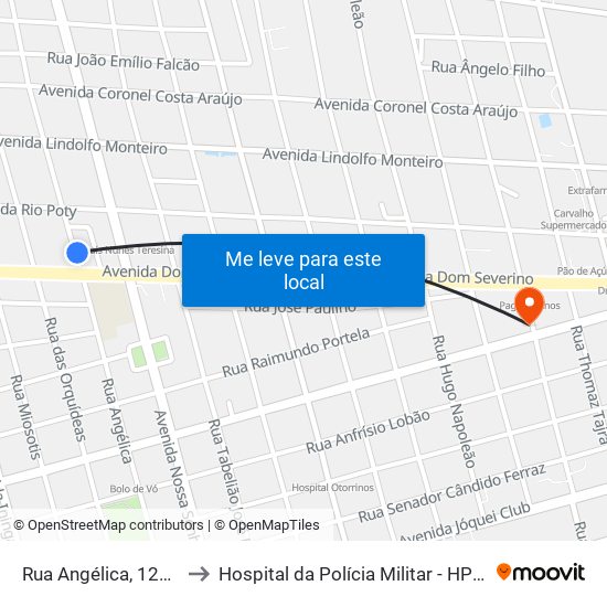 Rua Angélica, 1232 to Hospital da Polícia Militar - HPM map