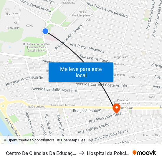 Centro De Ciências Da Educação - Cce 01| Acesso Hu to Hospital da Polícia Militar - HPM map