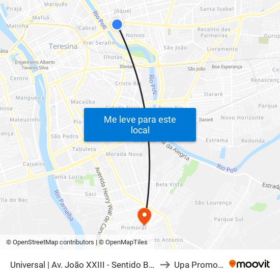 Universal | Av. João XXIII - Sentido Bairro to Upa Promorar map