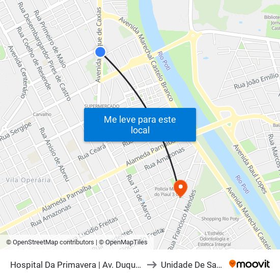 Hospital Da Primavera | Av. Duque De Caxias - Sentido Centro to Unidade De Saude Cecy Forte map