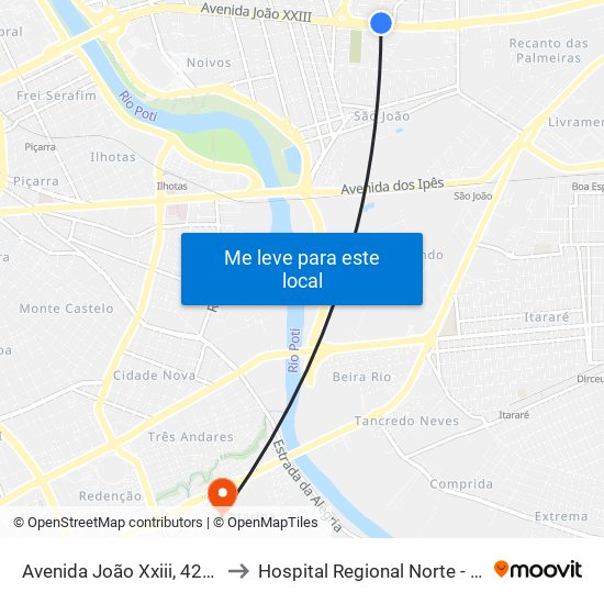 Avenida João Xxiii, 4287 | Dogão to Hospital Regional Norte - Emergencia map