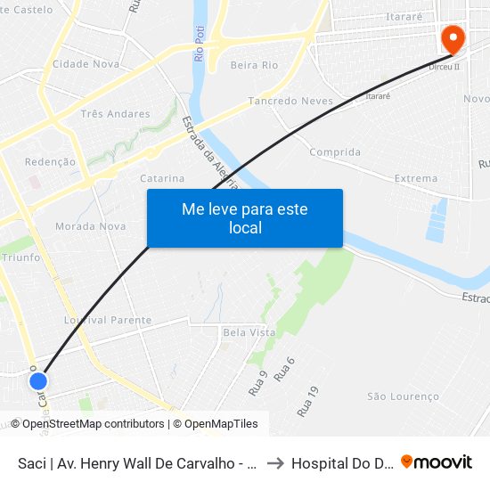 Saci | Av. Henry Wall De Carvalho - Sentido Bairro to Hospital Do Dirceu 2 map