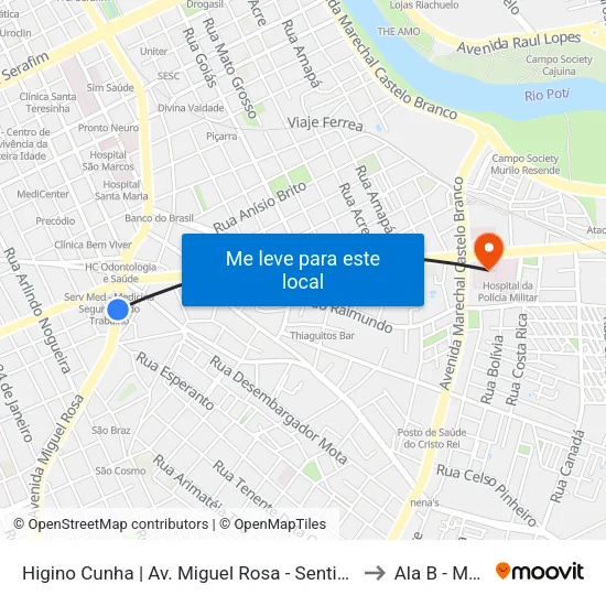 Higino Cunha | Av. Miguel Rosa - Sentido Bairro to Ala B - MDER map