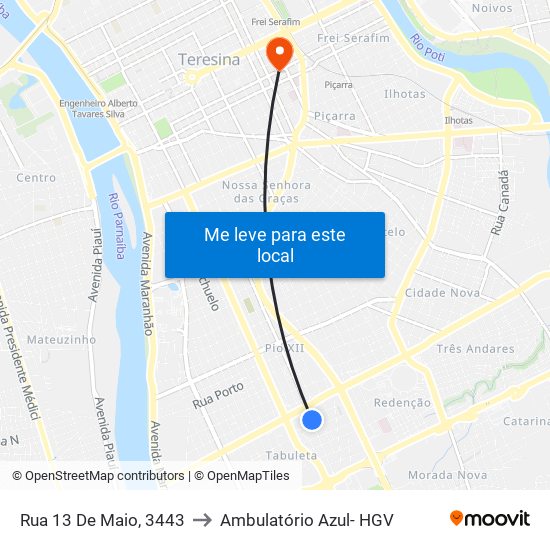Rua 13 De Maio, 3443 to Ambulatório Azul- HGV map