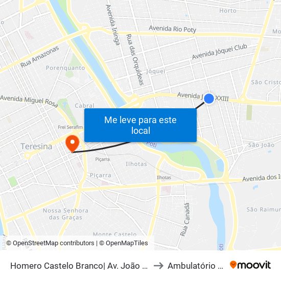 Homero Castelo Branco| Av. João XXIII - Sentido Bairro to Ambulatório Azul- HGV map