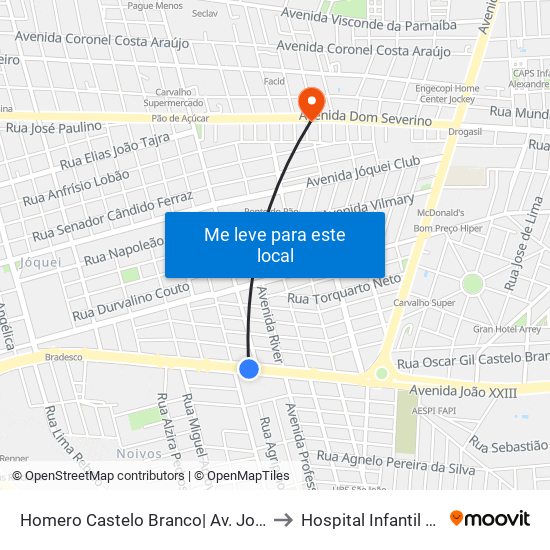 Homero Castelo Branco| Av. João XXIII - Sentido Bairro to Hospital Infantil Lucidio Portela map