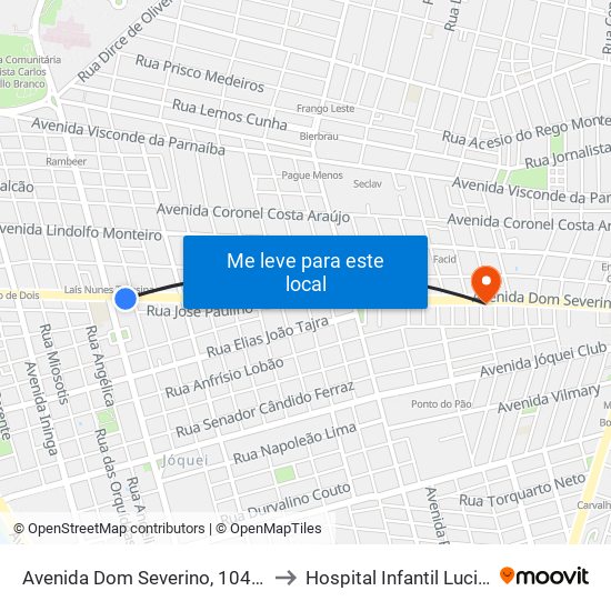 Avenida Dom Severino, 1046 | Mcdonald's to Hospital Infantil Lucidio Portela map