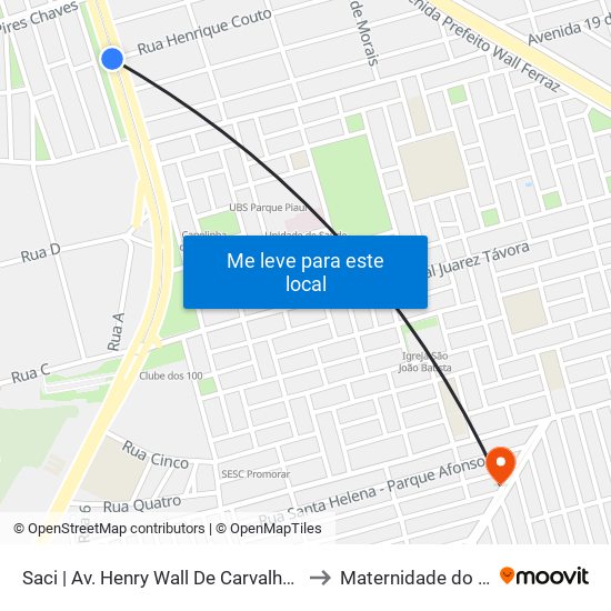 Saci | Av. Henry Wall De Carvalho - Sentido Bairro to Maternidade do Promorar map