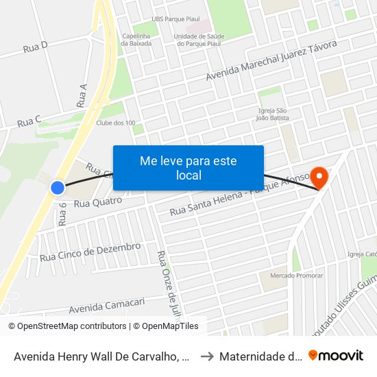 Avenida Henry Wall De Carvalho, 6721 | E.M. Parque Piauí to Maternidade do Promorar map