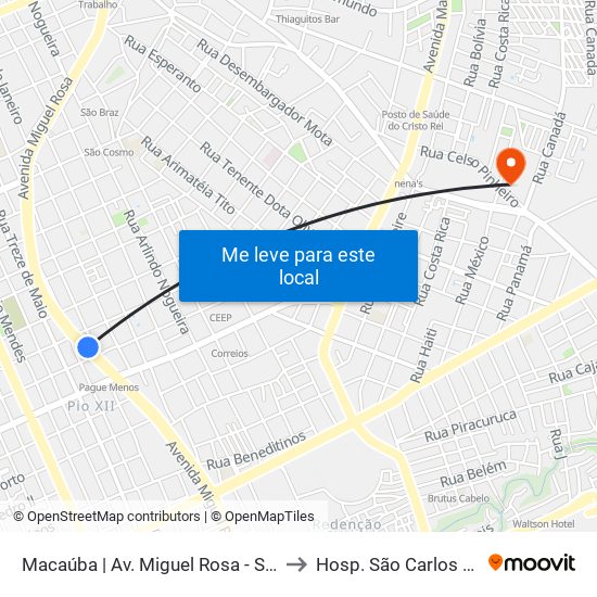 Macaúba | Av. Miguel Rosa - Sentido Centro to Hosp. São Carlos Barromeu map