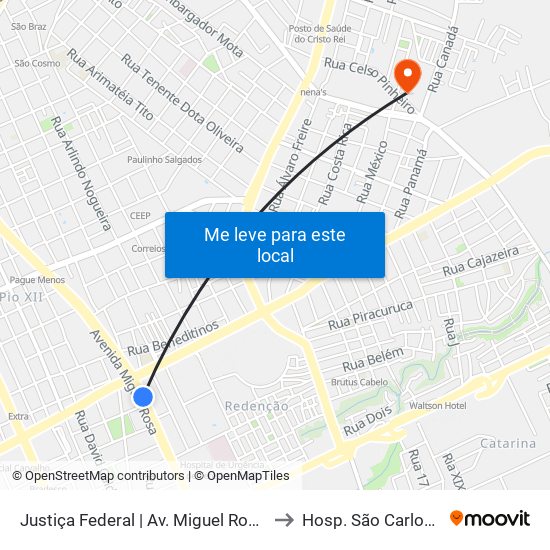 Justiça Federal | Av. Miguel Rosa - Sentido Centro to Hosp. São Carlos Barromeu map
