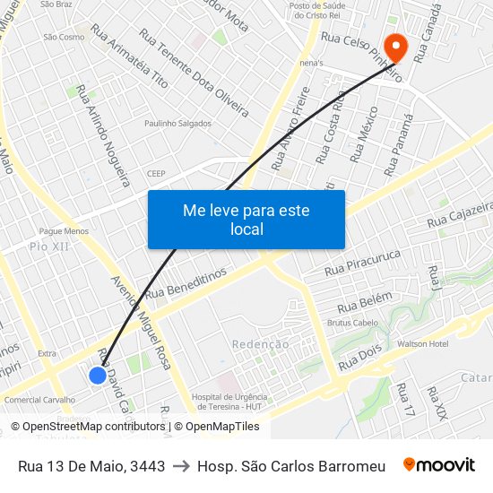 Rua 13 De Maio, 3443 to Hosp. São Carlos Barromeu map