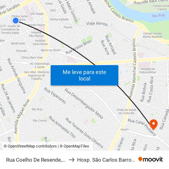 Rua Coelho De Resende, 132 to Hosp. São Carlos Barromeu map