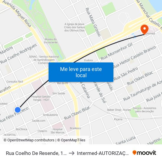 Rua Coelho De Resende, 132 to Intermed-AUTORIZAÇAO map