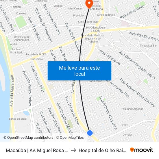 Macaúba | Av. Miguel Rosa - Sentido Centro to Hospital de Olho Raimundo Braga map