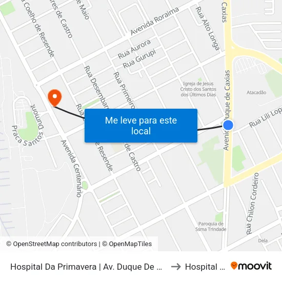 Hospital Da Primavera | Av. Duque De Caxias - Sentido Centro to Hospital SEPAM map