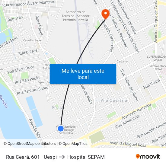 Rua Ceará, 601 | Uespi to Hospital SEPAM map