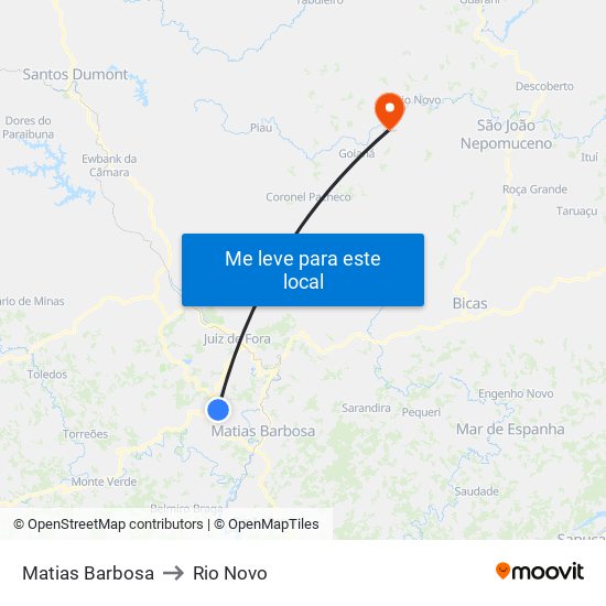 Matias Barbosa to Rio Novo map