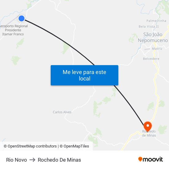 Rio Novo to Rochedo De Minas map