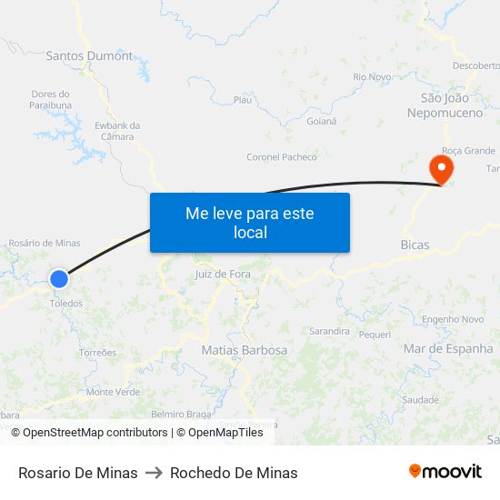 Rosario De Minas to Rochedo De Minas map