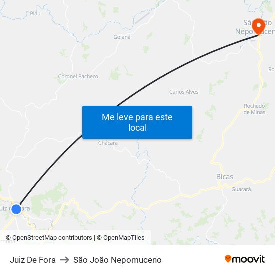 Juiz De Fora to São João Nepomuceno map
