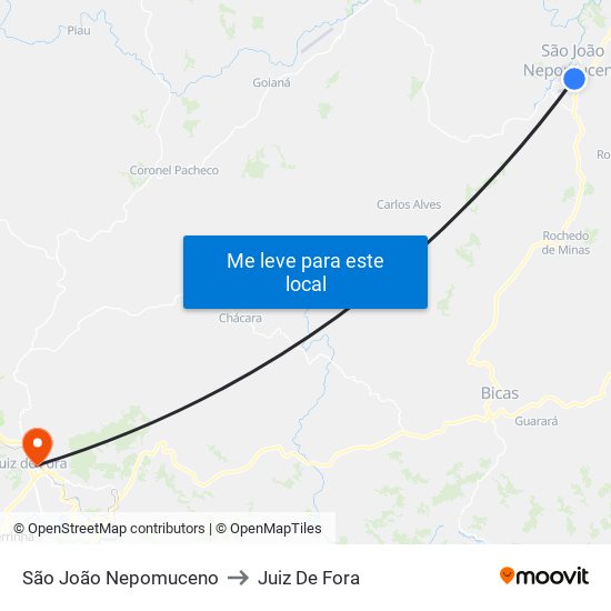 São João Nepomuceno to Juiz De Fora map