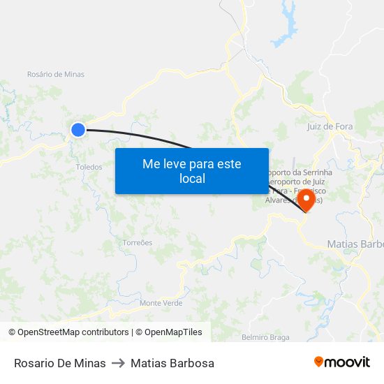 Rosario De Minas to Matias Barbosa map