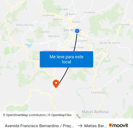 Avenida Francisco Bernardino / Praça Da Estação to Matias Barbosa map
