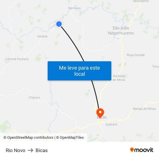 Rio Novo to Bicas map