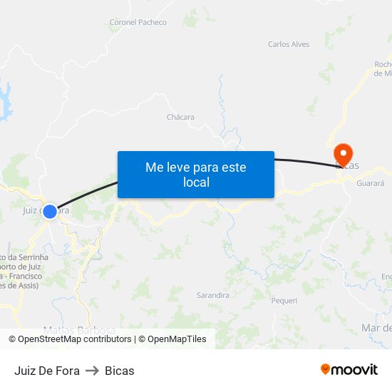 Juiz De Fora to Bicas map