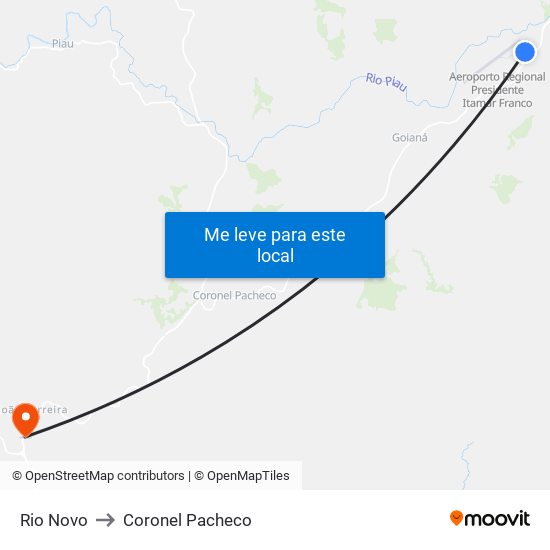 Rio Novo to Coronel Pacheco map