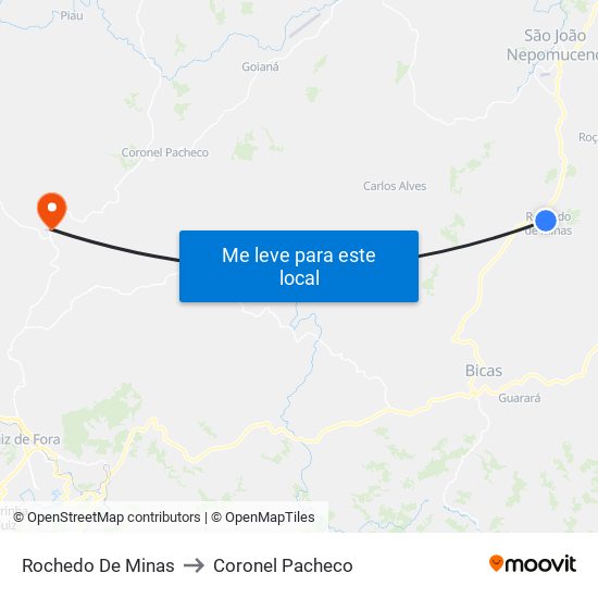 Rochedo De Minas to Coronel Pacheco map