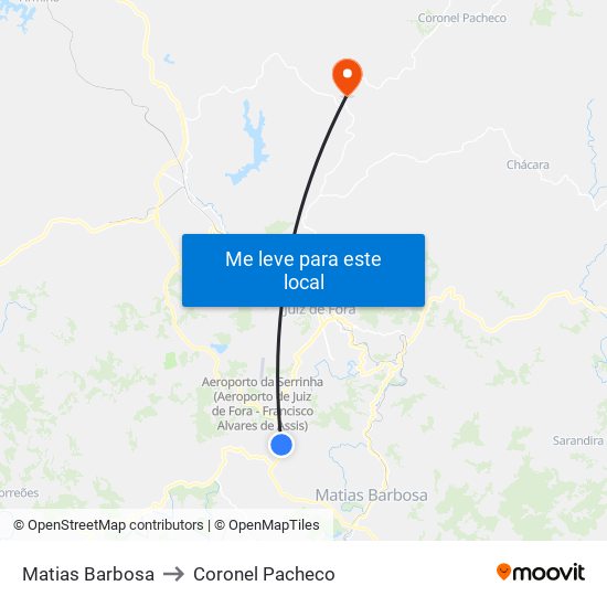 Matias Barbosa to Coronel Pacheco map