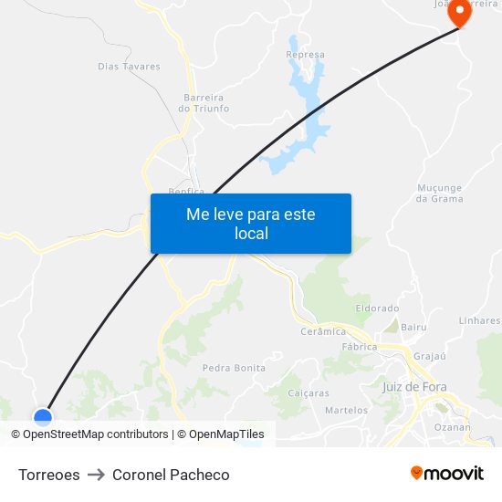 Torreoes to Coronel Pacheco map