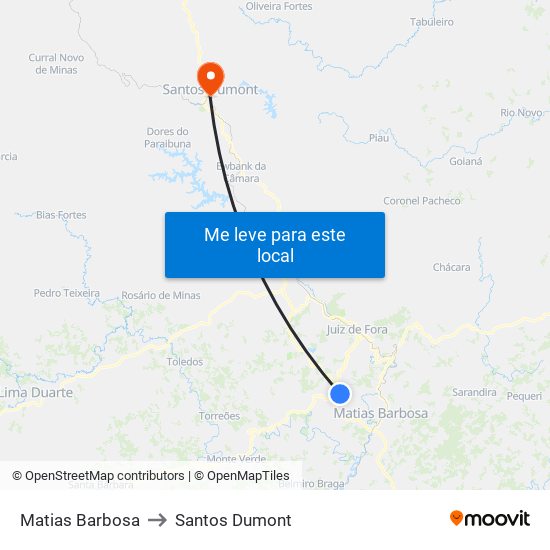 Matias Barbosa to Santos Dumont map