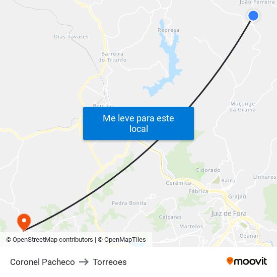 Coronel Pacheco to Torreoes map