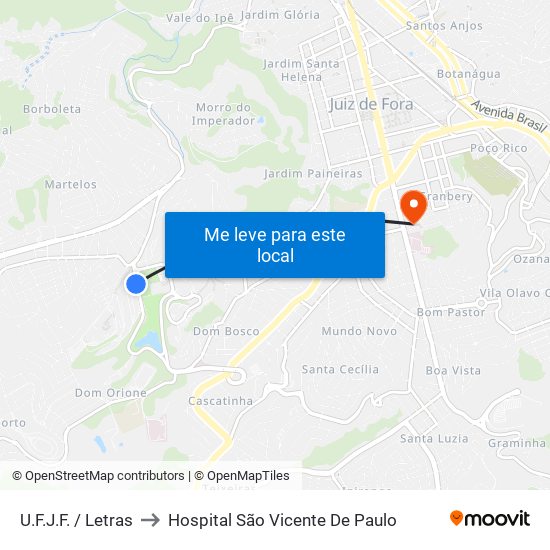 U.F.J.F. /  Letras to Hospital São Vicente De Paulo map