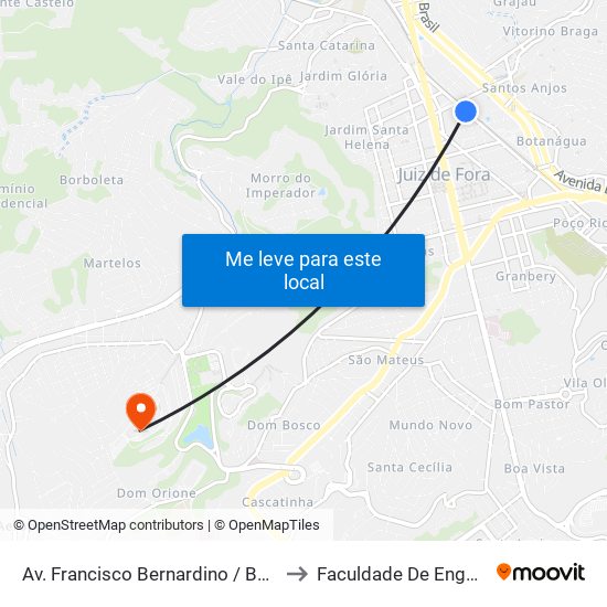 Av. Francisco Bernardino / Benjamin Constant to Faculdade De Engenharia - Ufjf map