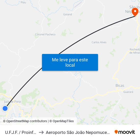 U.F.J.F. / Proinfra to Aeroporto São João Nepomucemo map