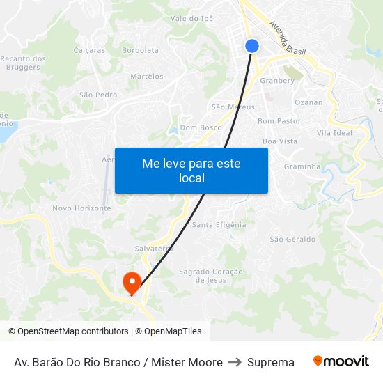 Av. Barão Do Rio Branco / Mister Moore to Suprema map