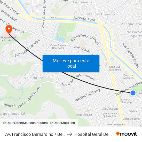 Av. Francisco Bernardino / Benjamin Constant to Hospital Geral De Juiz De Fora map