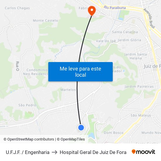 U.F.J.F. / Engenharia to Hospital Geral De Juiz De Fora map